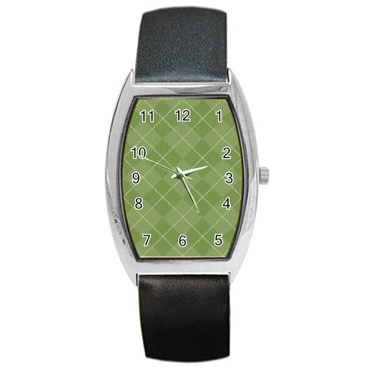 Discreet Green Tea Plaids Barrel Style Metal Watch