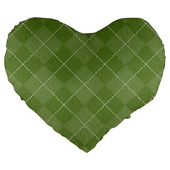 Discreet Green Tea Plaids Large 19  Premium Flano Heart Shape Cushions by ConteMonfrey