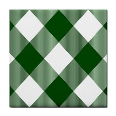 Green and white diagonal plaids Tile Coaster