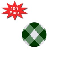 Green And White Diagonal Plaids 1  Mini Buttons (100 Pack)  by ConteMonfrey