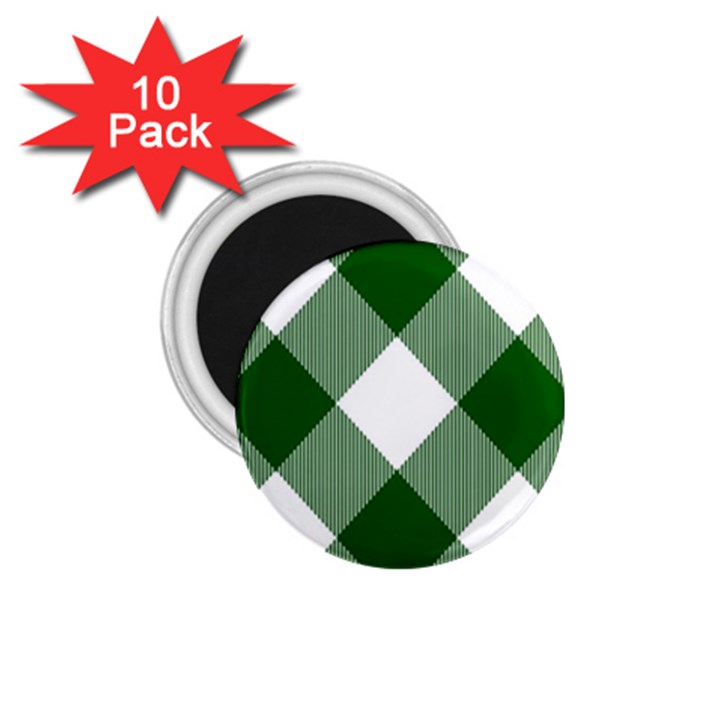 Green and white diagonal plaids 1.75  Magnets (10 pack) 