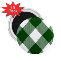 Green and white diagonal plaids 2.25  Magnets (10 pack) 