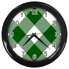 Green and white diagonal plaids Wall Clock (Black)