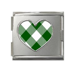 Green And White Diagonal Plaids Mega Link Heart Italian Charm (18mm) by ConteMonfrey