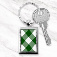 Green and white diagonal plaids Key Chain (Rectangle)