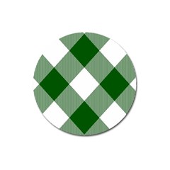 Green and white diagonal plaids Magnet 3  (Round)