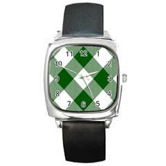 Green And White Diagonal Plaids Square Metal Watch by ConteMonfrey