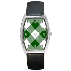 Green And White Diagonal Plaids Barrel Style Metal Watch by ConteMonfrey