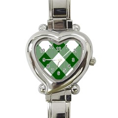 Green and white diagonal plaids Heart Italian Charm Watch