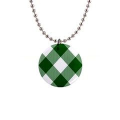 Green And White Diagonal Plaids 1  Button Necklace by ConteMonfrey