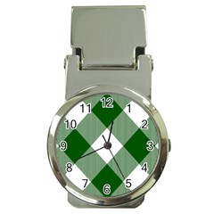 Green And White Diagonal Plaids Money Clip Watches by ConteMonfrey