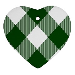 Green And White Diagonal Plaids Heart Ornament (two Sides) by ConteMonfrey