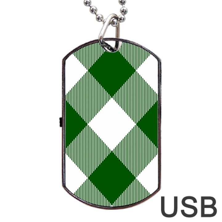 Green and white diagonal plaids Dog Tag USB Flash (One Side)