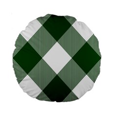 Green and white diagonal plaids Standard 15  Premium Round Cushions