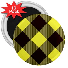 Black And Yellow Plaids Diagonal 3  Magnets (10 Pack)  by ConteMonfrey