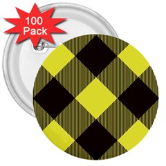 Black And Yellow Plaids Diagonal 3  Buttons (100 Pack)  by ConteMonfrey