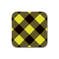 Black And Yellow Plaids Diagonal Rubber Square Coaster (4 Pack) by ConteMonfrey