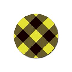 Black And Yellow Plaids Diagonal Rubber Coaster (round) by ConteMonfrey