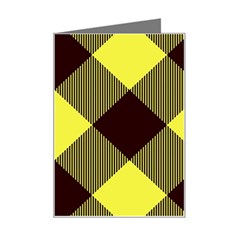 Black And Yellow Plaids Diagonal Mini Greeting Card by ConteMonfrey