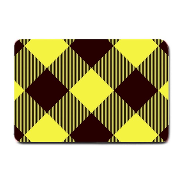 Black and yellow plaids diagonal Small Doormat