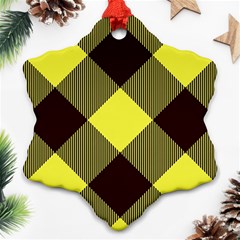 Black And Yellow Plaids Diagonal Snowflake Ornament (two Sides) by ConteMonfrey