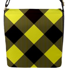 Black And Yellow Plaids Diagonal Flap Closure Messenger Bag (s) by ConteMonfrey