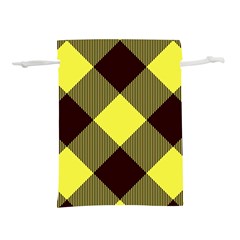 Black And Yellow Plaids Diagonal Lightweight Drawstring Pouch (l) by ConteMonfrey