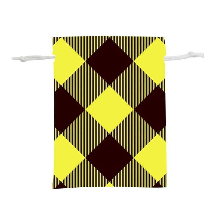 Black and yellow plaids diagonal Lightweight Drawstring Pouch (L)