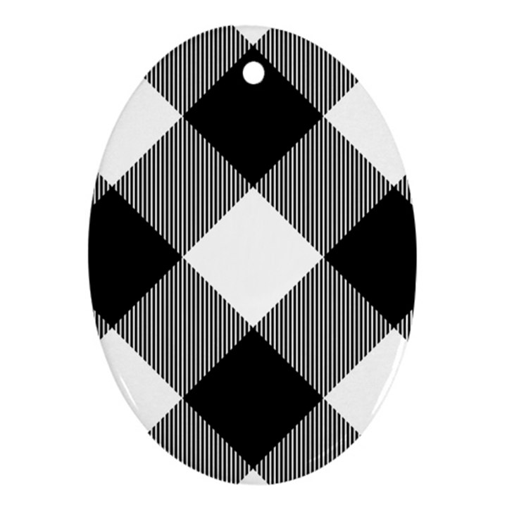 Black and white diagonal plaids Ornament (Oval)