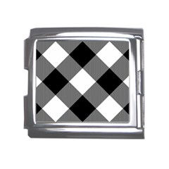 Black And White Diagonal Plaids Mega Link Italian Charm (18mm) by ConteMonfrey