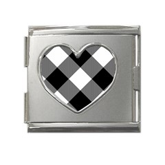 Black And White Diagonal Plaids Mega Link Heart Italian Charm (18mm) by ConteMonfrey