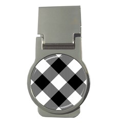 Black And White Diagonal Plaids Money Clips (round)  by ConteMonfrey