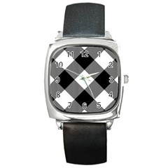 Black And White Diagonal Plaids Square Metal Watch by ConteMonfrey