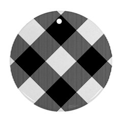 Black And White Diagonal Plaids Round Ornament (two Sides) by ConteMonfrey