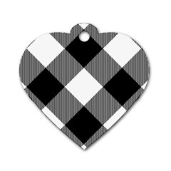 Black And White Diagonal Plaids Dog Tag Heart (two Sides)