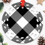 Black and white diagonal plaids Ornament (Round Filigree) Front