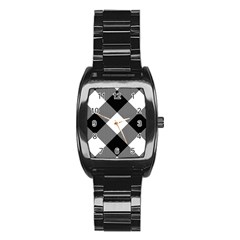 Black And White Diagonal Plaids Stainless Steel Barrel Watch by ConteMonfrey