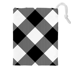 Black And White Diagonal Plaids Drawstring Pouch (4xl) by ConteMonfrey