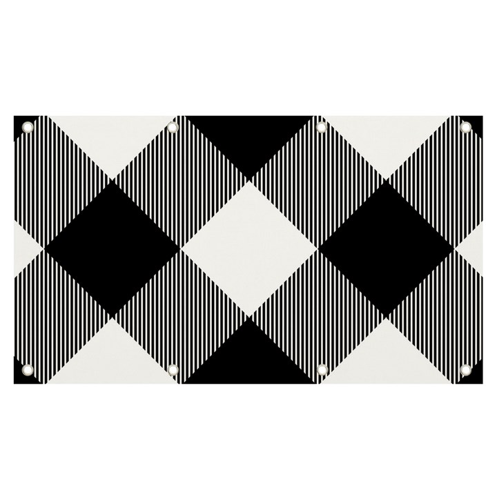 Black and white diagonal plaids Banner and Sign 7  x 4 