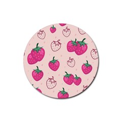 Seamless-strawberry-fruit-pattern-background Rubber Coaster (round) by Wegoenart