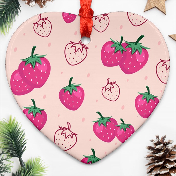 Seamless-strawberry-fruit-pattern-background Heart Ornament (Two Sides)