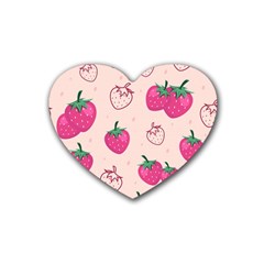 Seamless-strawberry-fruit-pattern-background Rubber Heart Coaster (4 Pack) by Wegoenart