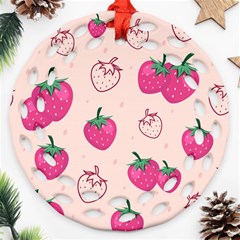 Seamless-strawberry-fruit-pattern-background Round Filigree Ornament (two Sides) by Wegoenart