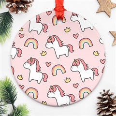 Cute-unicorn-rainbow-seamless-pattern-background Ornament (round) by Wegoenart