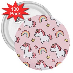 Cute-unicorn-rainbow-seamless-pattern-background 3  Buttons (100 Pack)  by Wegoenart