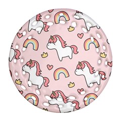 Cute-unicorn-rainbow-seamless-pattern-background Ornament (round Filigree) by Wegoenart