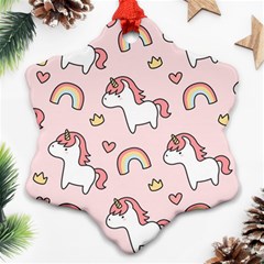 Cute-unicorn-rainbow-seamless-pattern-background Ornament (snowflake) by Wegoenart