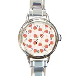 Strawberries Pattern Design Round Italian Charm Watch Front