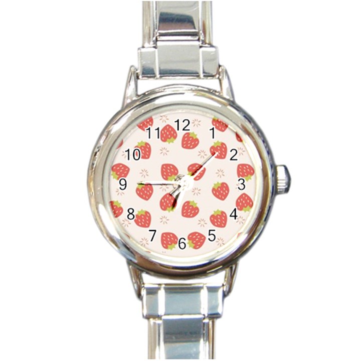 Strawberries Pattern Design Round Italian Charm Watch