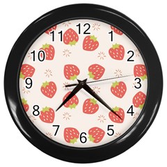 Strawberries Pattern Design Wall Clock (black) by Wegoenart